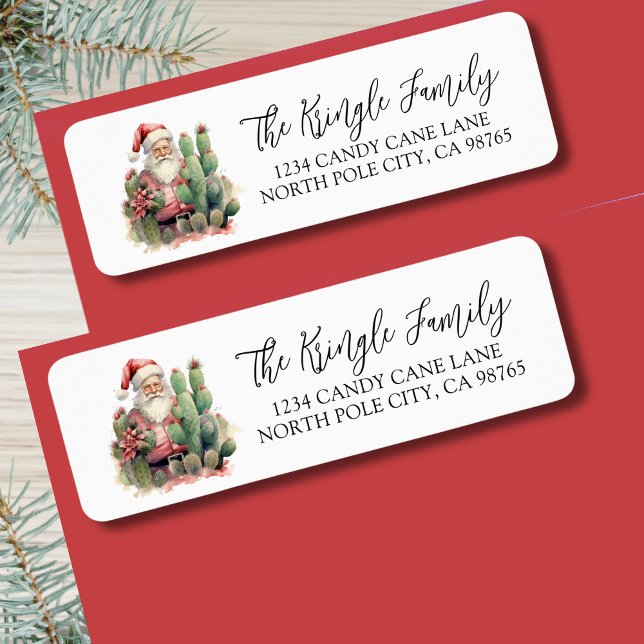 Etiqueta Cactus Feliz Natal Endereço de Retorno (Cactus Merry Christmas Return Address label )