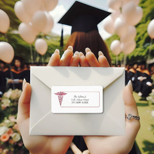 Etiqueta Caduceu rosa Estetoscópio Endereço de formatura de