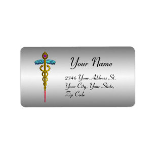 Etiqueta CADUCEUS, ametista de ouro vibrante, metálico de p