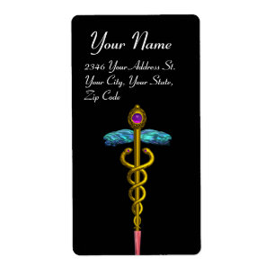 Etiqueta CADUCEUS, ametista de ouro vibrante, preto