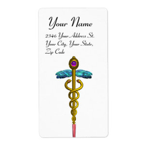 Etiqueta CADUCEUS, vibrante ametista de ouro, branco