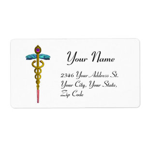 Etiqueta CADUCEUS, vibrante ametista de ouro, branco