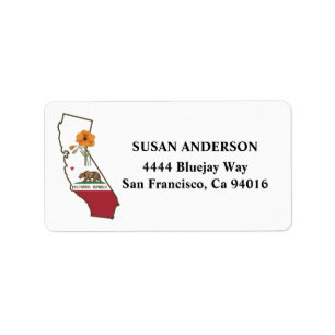 Etiqueta California State Flag e Flower, California Poppy