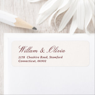 Etiqueta Caligrafia Elegante Creme e Borgonha Casamento
