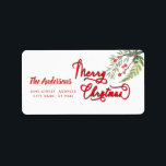 Etiqueta Caligrafia Merry Christmas botânico holly Label<br><div class="desc">Vintage Red Calliografia Feliz design de Natal. Composição sofisticada e artística de cores. Uma obra de arte gráfica moderna e única feita para você. Você pode personalizar este produto adicionando seu próprio apelido ou monograma ou alterar texto. Presentes perfeitos para amantes de designs únicos.</div>