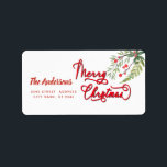 Etiqueta Caligrafia Merry Christmas botânico holly Label<br><div class="desc">Vintage Red Calliografia Feliz design de Natal. Composição sofisticada e artística de cores. Uma obra de arte gráfica moderna e única feita para você. Você pode personalizar este produto adicionando seu próprio apelido ou monograma ou alterar texto. Presentes perfeitos para amantes de designs únicos.</div>