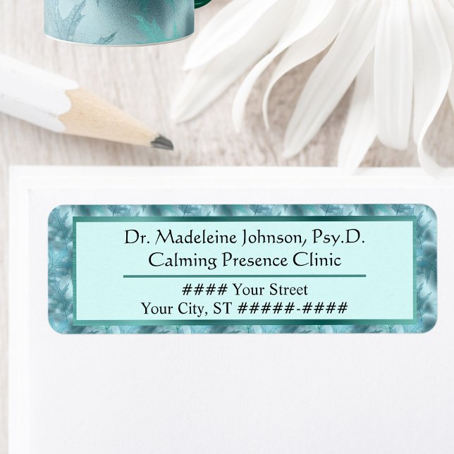 Etiqueta Calm Teal Leafy Shimmer Psicoterapia ou Conselheir (Criador carregado)