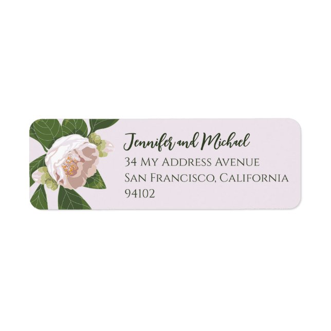 Etiqueta Camellia e Greenery Casamento Elegante Simples (Frente)