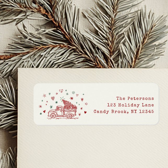 Etiqueta Caminhão de Natal Retro Vermelho e Verde (Criador carregado)