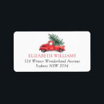Etiqueta Caminhão Vermelho Vintage com árvore de Natal Fern<br><div class="desc">Essas etiquetas de endereço de retorno cômico apresentam ilustração na moda de cor d'água do caminhão vermelho carregando uma árvore de fernoz. Use os campos de texto para personalizar os rótulos com seu próprio texto e detalhes.</div>