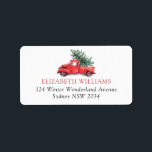 Etiqueta Caminhão Vermelho Vintage com árvore de Natal Fern<br><div class="desc">Essas etiquetas de endereço de retorno cômico apresentam ilustração na moda de cor d'água do caminhão vermelho carregando uma árvore de fernoz. Use os campos de texto para personalizar os rótulos com seu próprio texto e detalhes.</div>