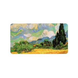 Etiqueta Campo de trigo Van Gogh com ciprestes na Haute Gal