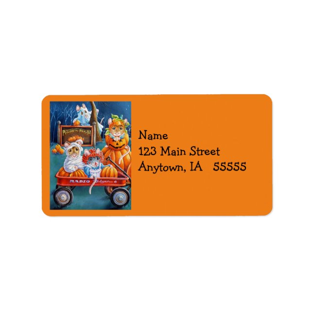 Etiqueta Camundongos do Dia das Bruxas na Arte de Aquarela (Frente)