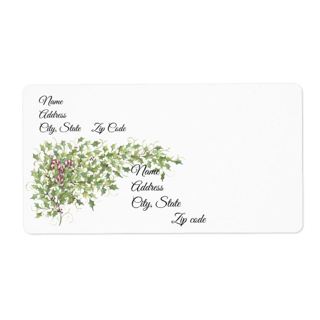 Etiqueta Candy Canes e Holly (Frente)