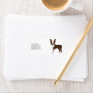Etiqueta Cão e Texto De Cartoon Castanho E Branco De Boston