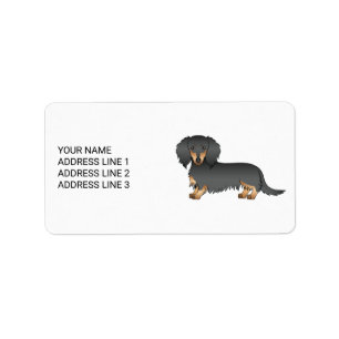 Etiqueta Cão e Texto do Cartoon de Cabelo Longo Preto