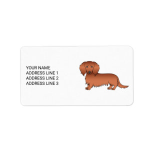 Etiqueta Cão e Texto do Cartoon de Cabelo Longo Vermelho