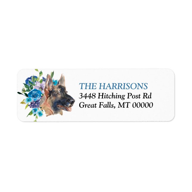 Etiqueta Cão German shepherd Floral Azul (Frente)