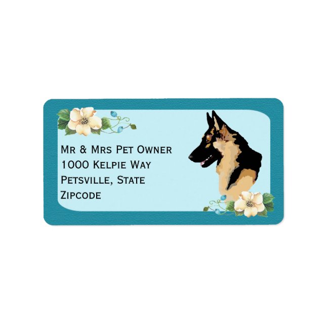 Etiqueta Cão german shepherd na Turquoise Floral (Frente)