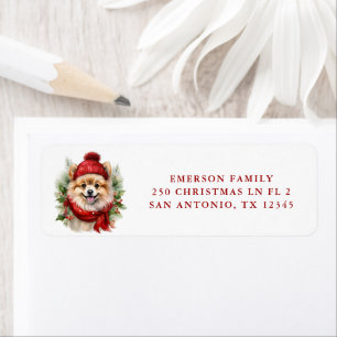 Etiqueta Cão Pomerano de Natal com Aquarela