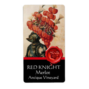 Etiqueta CAPACETE do CAVALEIRO COM PENAS E vinho VERMELHOS