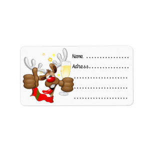 Etiqueta Caráter de Natal Engraçado do Bebado Reindeer