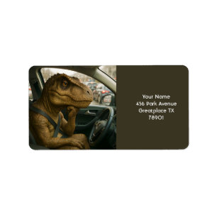 Etiqueta Carro de Condução de Dinossauro Fantasy Cute
