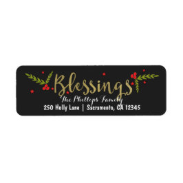 Etiqueta Cartão de Natal Black Gold & Red Blessings