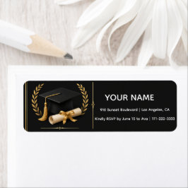 Etiqueta Cartão de Título de Formatura – Preto e Dourado Lu