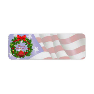 Etiqueta Cartão do Feliz Natal da bandeira dos E.U.