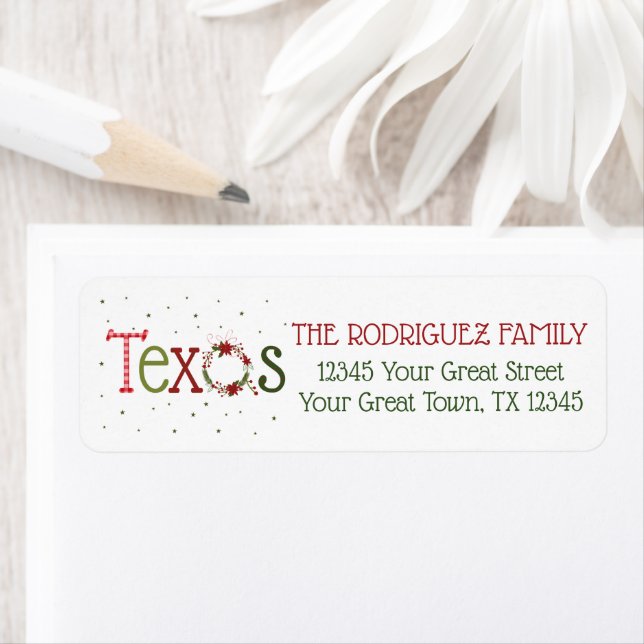 Etiqueta Cartas Padronizadas do Texas e Coroa de Poinsettia (Insitu)