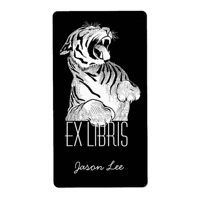 Etiqueta Cartazes Ex Libris White Tigre Gato Grande A Preto (Frente)
