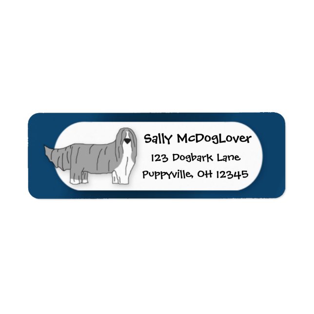 Etiqueta Cartoon Bearded Collie (Frente)
