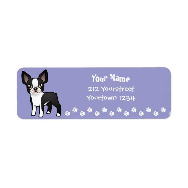 Etiqueta Cartoon Boston Terrier (Frente)