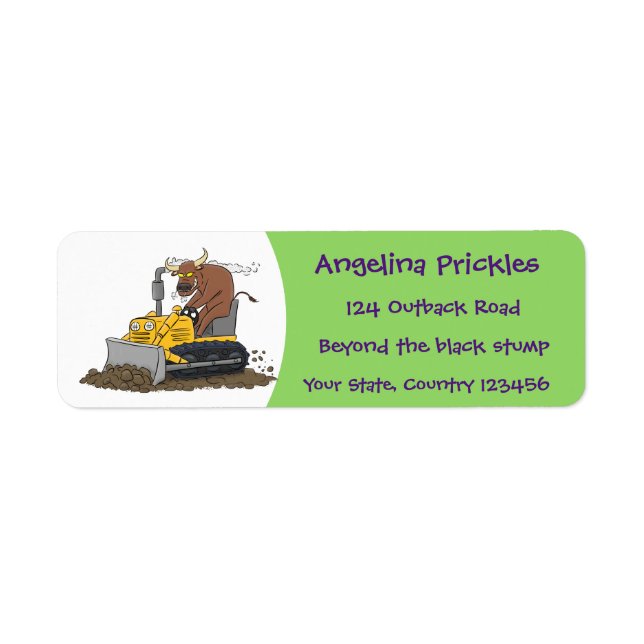 Etiqueta Cartoon buldozer engraçado (Frente)