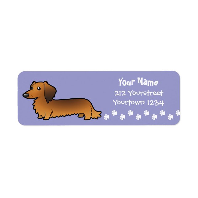 Etiqueta Cartoon Dachshund (cabelo comprido) (Frente)