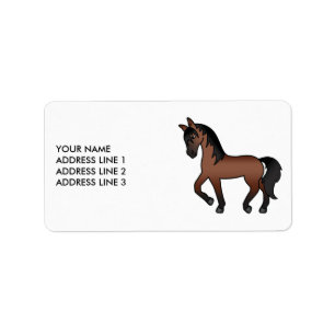 Etiqueta Cartoon de Bay Brown Trotando Cavalo e Texto Perso