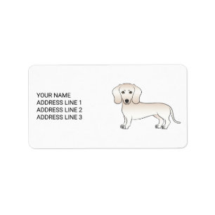 Etiqueta Cartoon de Dachshund de Casaco Liso Creme com Text