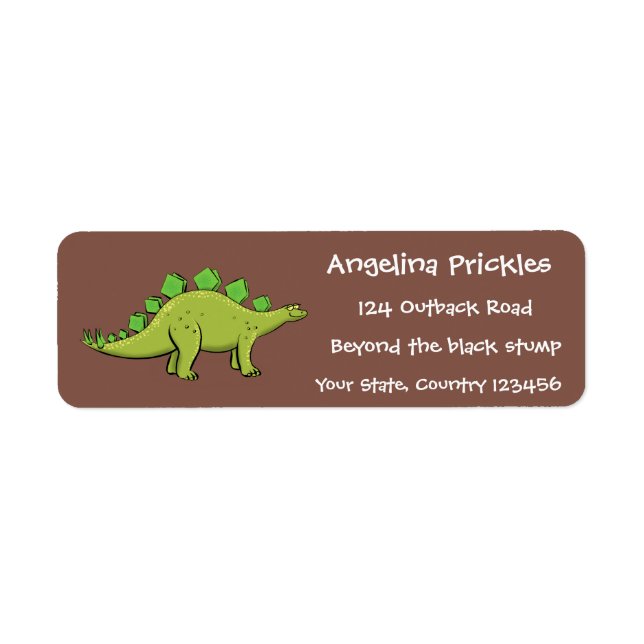 Etiqueta Cartoon de dinossauros de stegossauro engraçado (Frente)