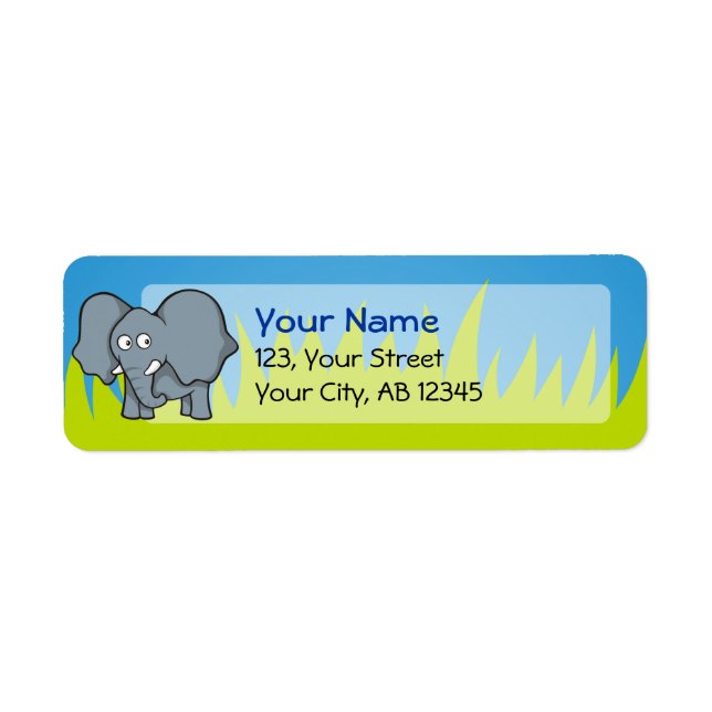 Etiqueta Cartoon de elefante de cinza (Frente)
