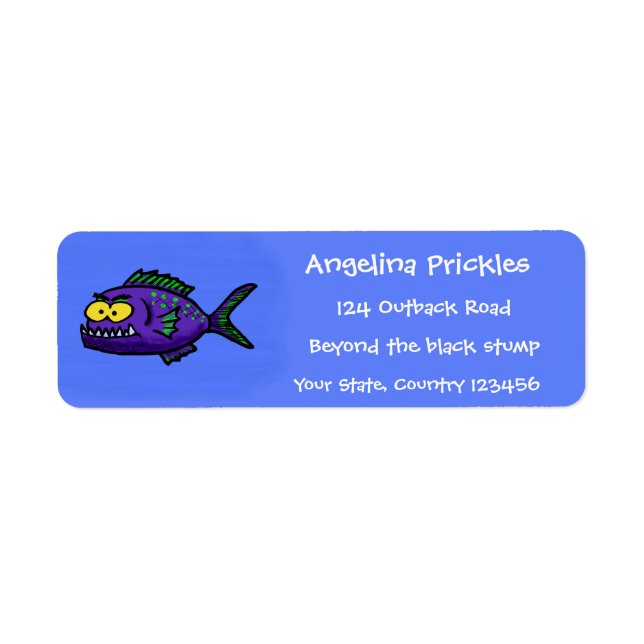Etiqueta Cartoon de peixe Piranha (Frente)