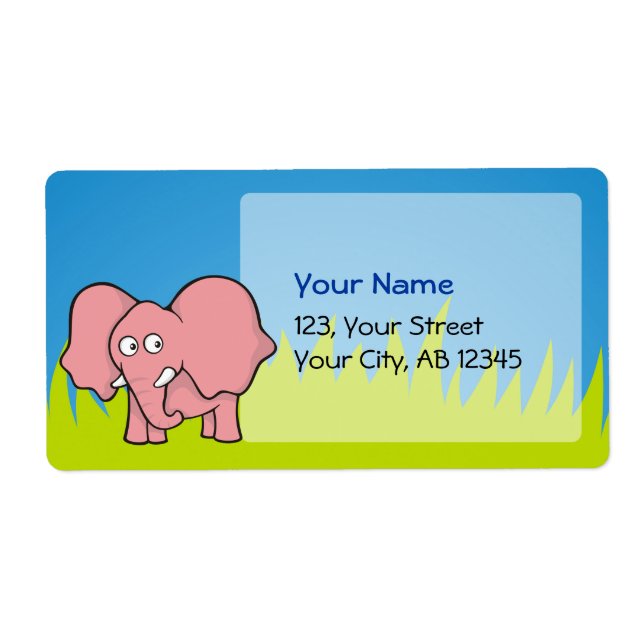 Etiqueta Cartoon elefante rosa (Frente)