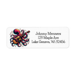 Etiqueta Cartoon Engraçado Octopus Tocando Violão