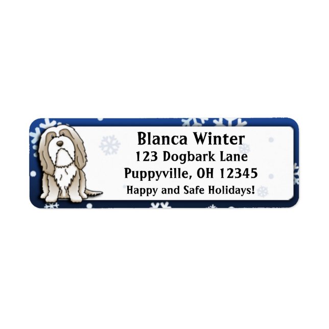 Etiqueta Cartoon Fawn Bearded Collie (Frente)