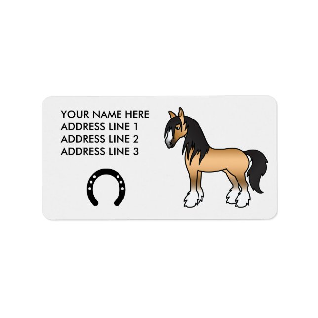 Etiqueta Cartoon Gypsy Vanner Shire Horse (Frente)