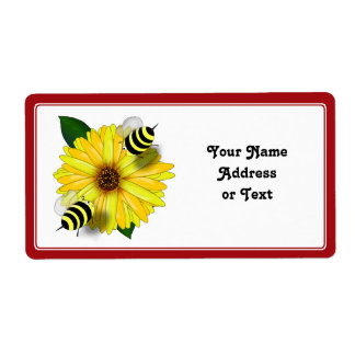 Etiqueta Cartoon Honey Bees Meeting em Flor Amarelo