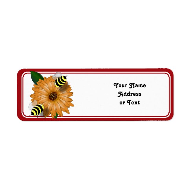 Etiqueta Cartoon Honey Bees Meeting on Orange Flower (Frente)