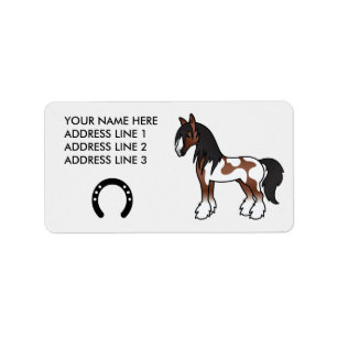 Etiqueta Cartoon Piebald Brown Gypsy Vanner Shire Horse