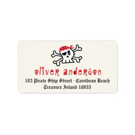 Etiqueta Cartoon Pirate Skeleton Skull Labs de Aniversário