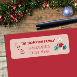 Etiqueta Cartoon Polar Bear Pink Holiday Address (Endereço